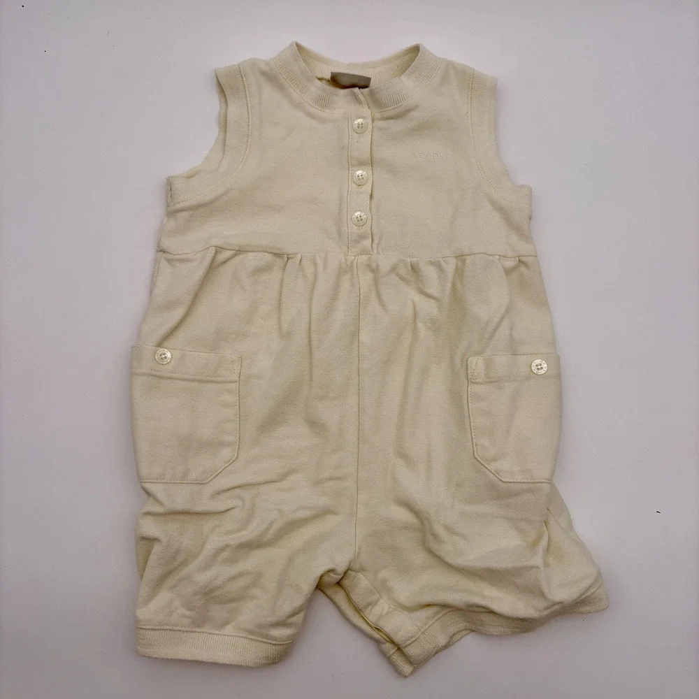DKNY Romper Girls 18-24 Months White Sleeveless Knit Button‎ One Piece Pockets